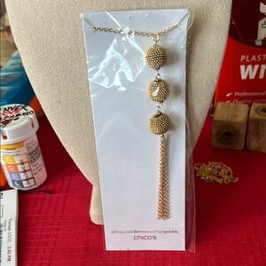 Chico's Gold Beaded Tassel Necklace NEW